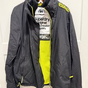 Superdry Men's Black and Neon Yellow Performance Jacket
